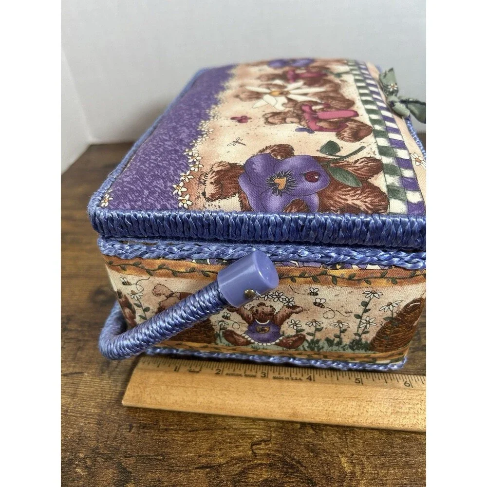 Vintage Teddy Bear Floral Sewing Basket Box Touch Fastener Philippines Purple